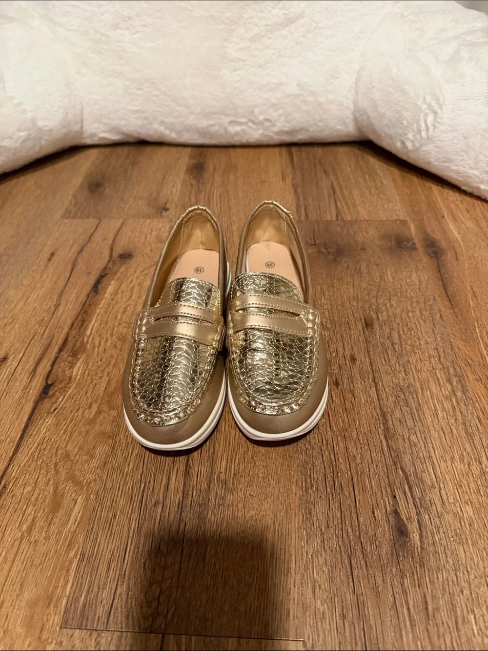 Girls Metallic Gold Slip-On Loafers